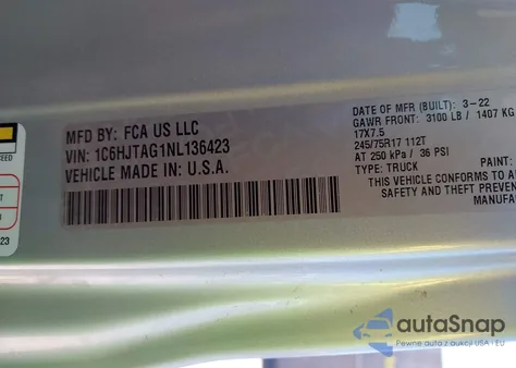 2022 Jeep Gladiator Altitude 4X4 from USA, damaged, VIN 1C6HJTAG1NL136423